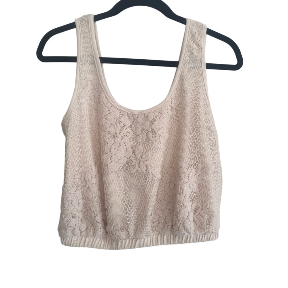 Willow&Root Boho Cottagecore Cream Lace Bubble Women's Crop Tank Top Size Small